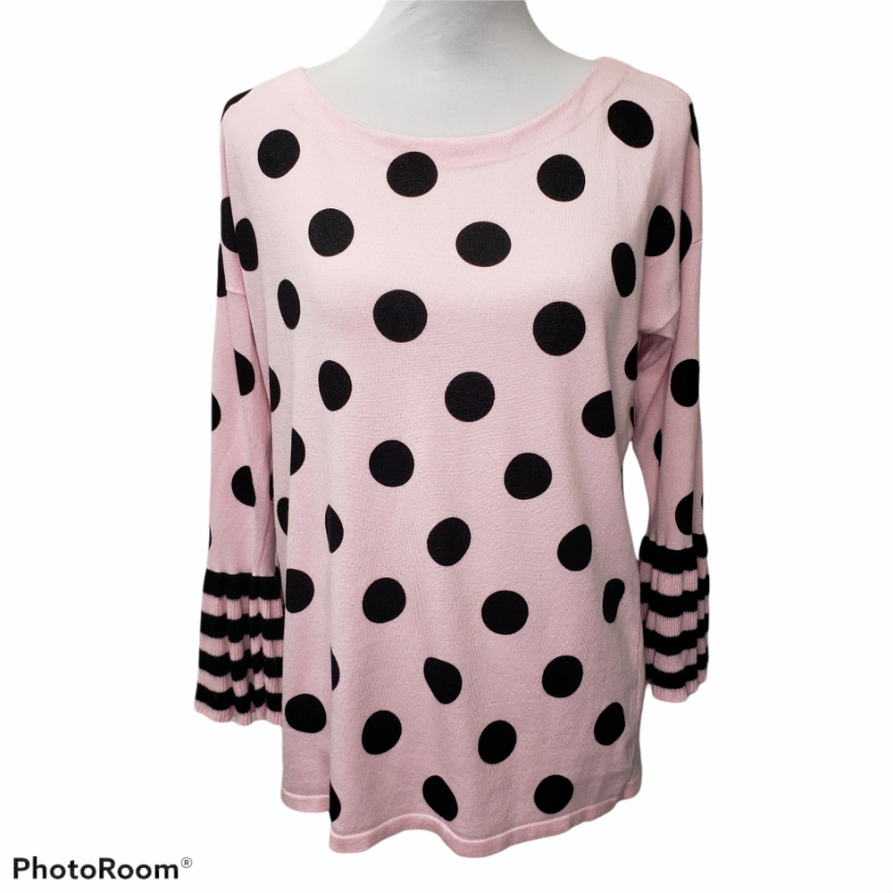 RED Sweater Pink Black Polka Dot Bell Sleeves